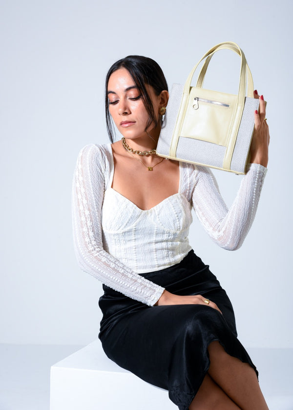 Mini Tote with Front Pocket - BEIGE