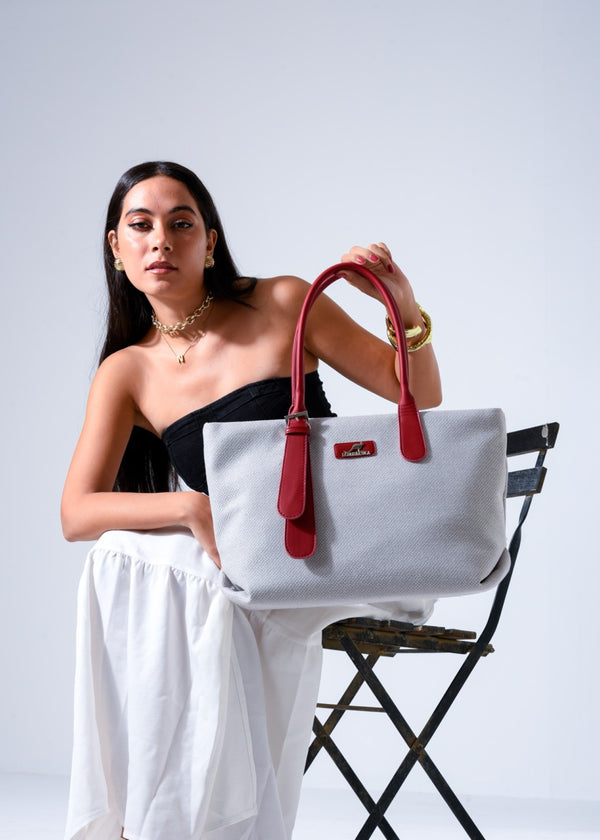 Tote Bag with Contrast Handle - MARRON