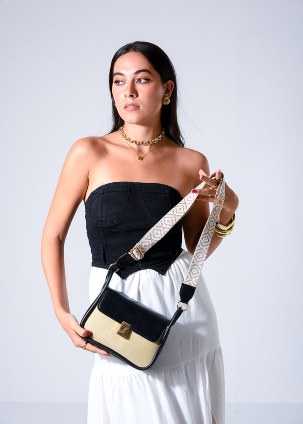 Two-Tone Crossbody Bag - BLACK & BEIGE