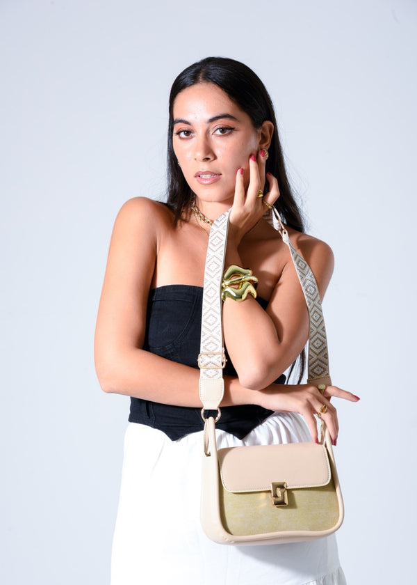 Two-Tone Crossbody Bag - BEIGE
