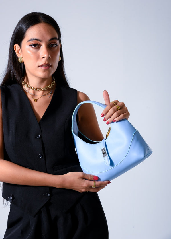 Curved Top Handle Bag - BLUE