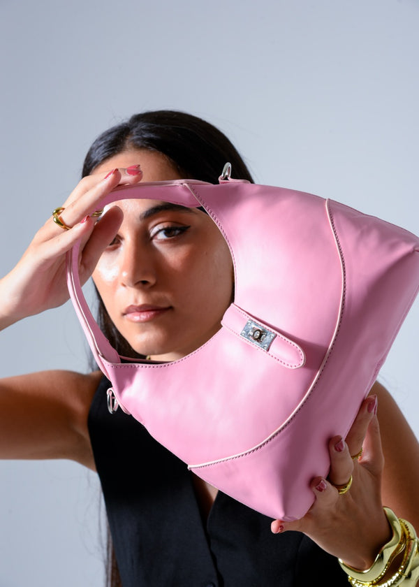 Curved Top Handle Bag - PINK