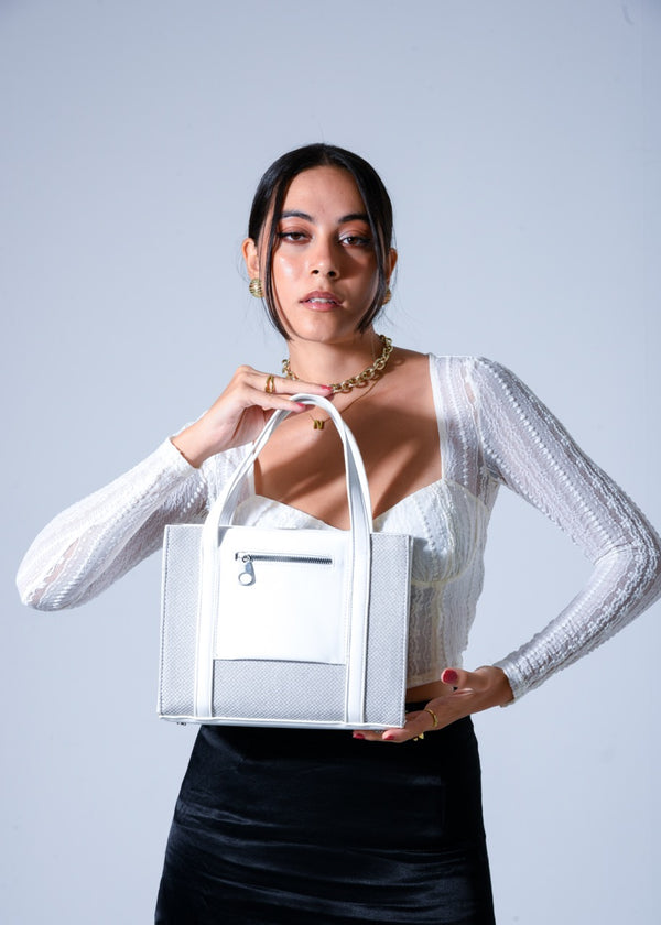 Mini Tote with Front Pocket - WHITE