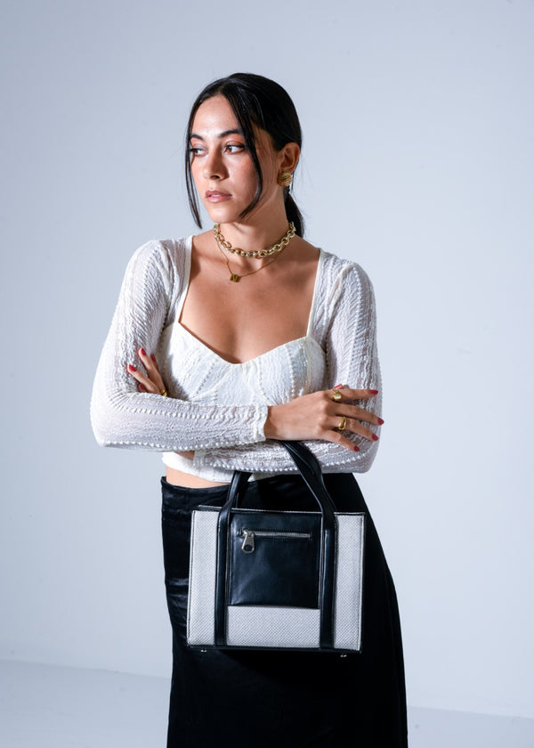 Mini Tote with Front Pocket - BLACK