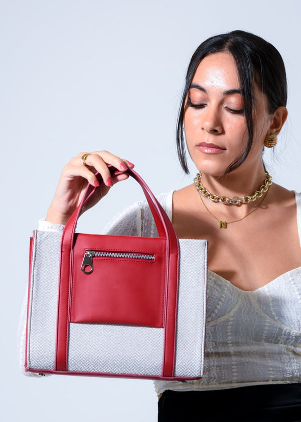 Mini Tote with Front Pocket - RED