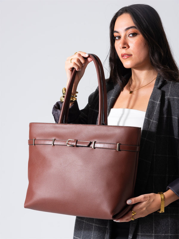 Classic Belt Detail Tote-brown