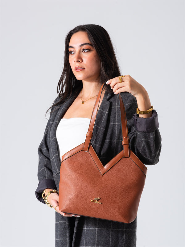 V-Cut Shoulder Bag-camel